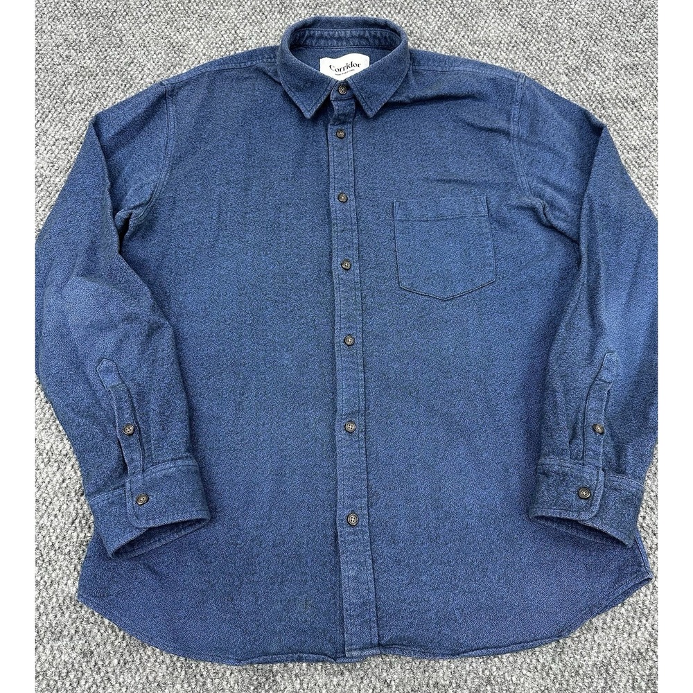 Corridor NYC Men's Large Blue Black Speckle Button Flannel Shirt Soft -Excellent